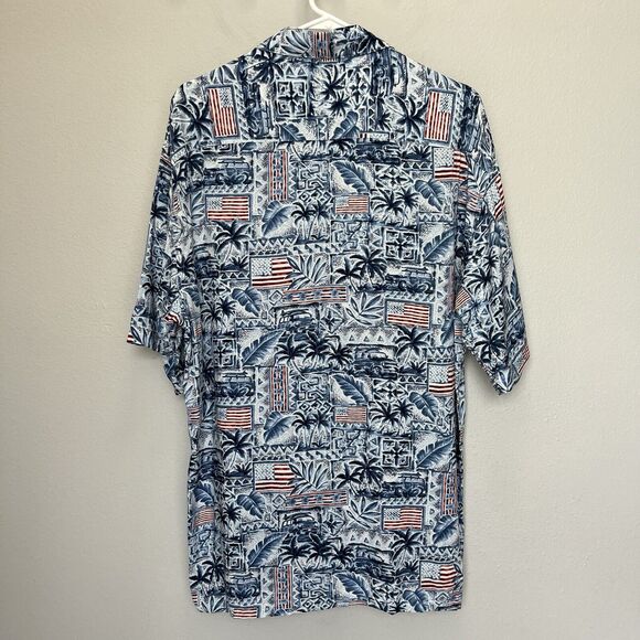Windham Pointe | Hawaiian Aloha Shirt USA Flag Floral Red White Blue Medium VTG - Picture 5 of 5